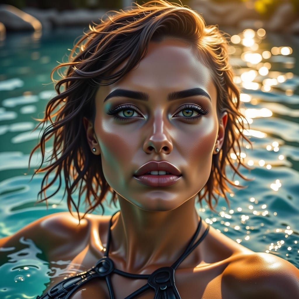 Biopunk Woman Swimming on a Summer Day