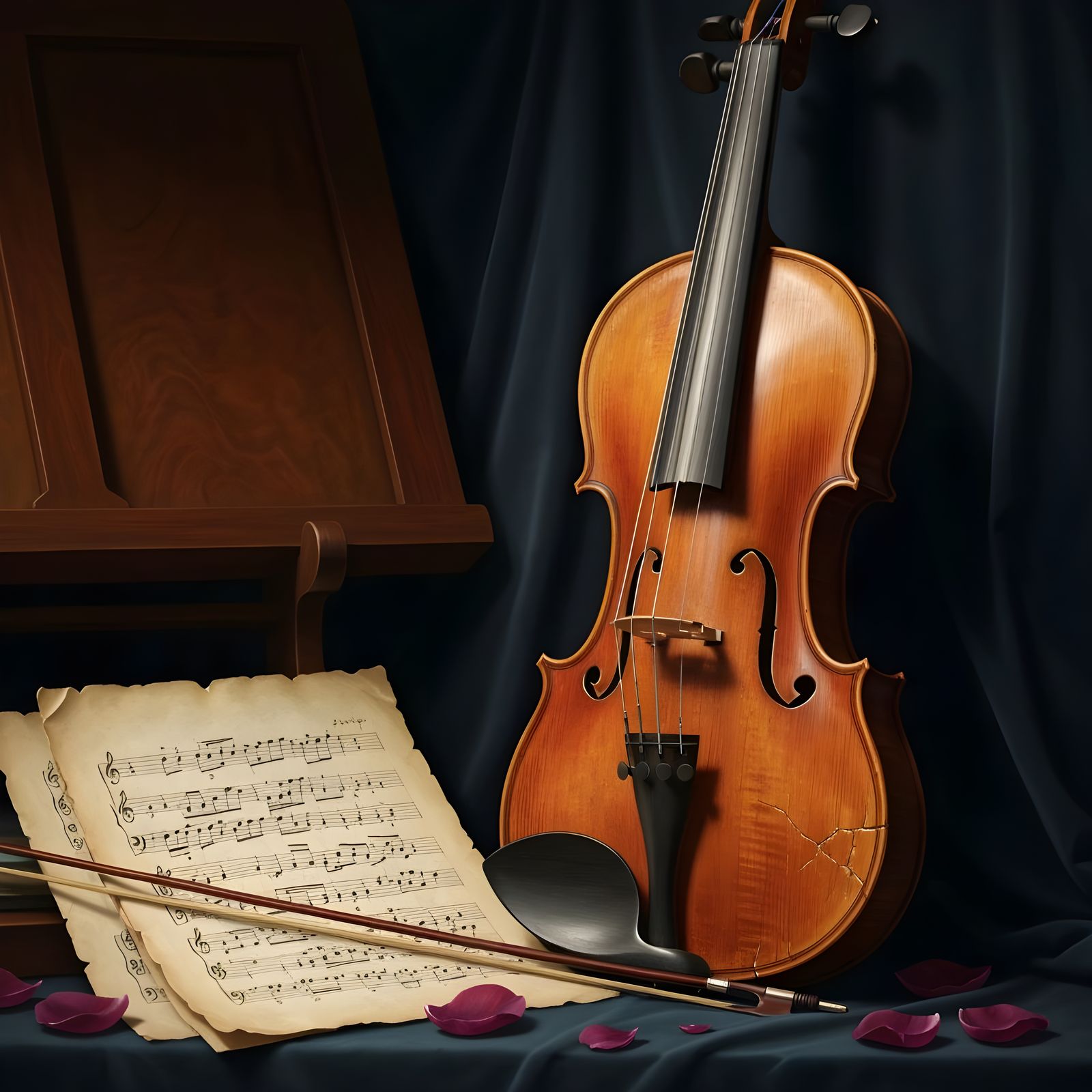 Melancholy Violin Still Life Oil Painting