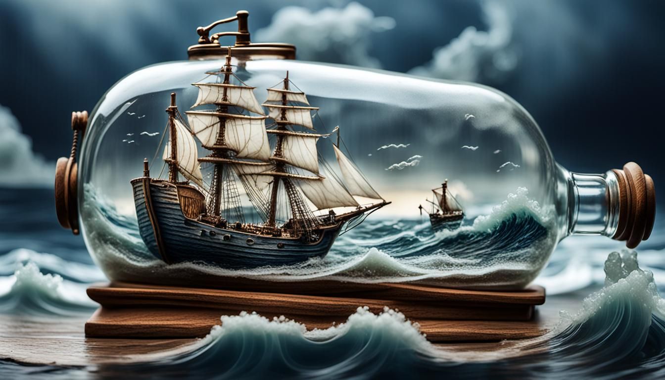 Miniature Ship in Glass Bottle: Macro Photography