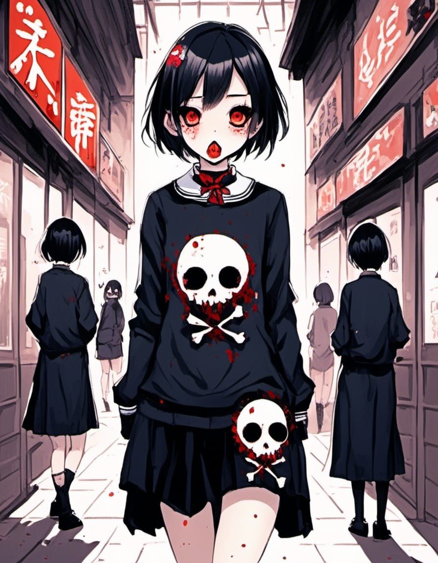 Anime Art: Cute Gothic Zombie Girl in Kawaii Style