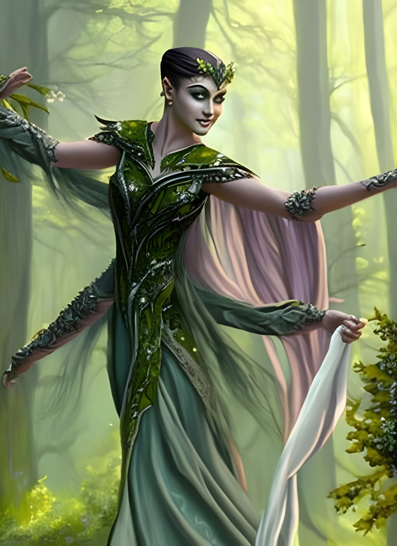 Elven Dancers in the Woods: Detailed Fantasy Painting