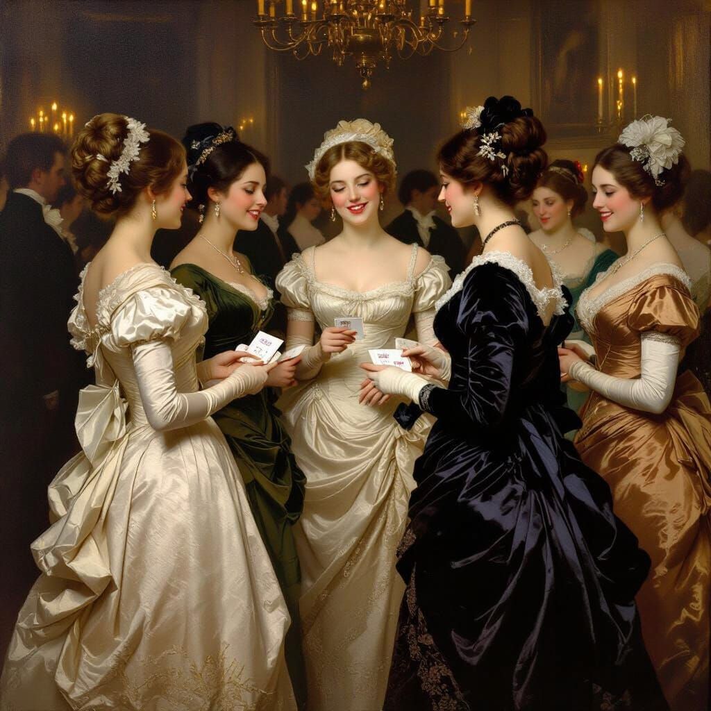 Regency Women in Ballroom with Dance Cards