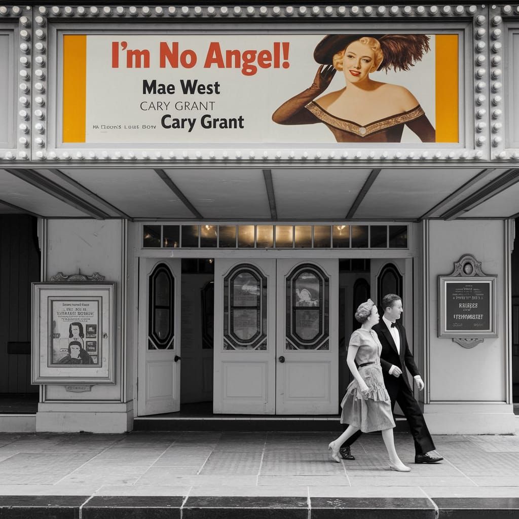 Vintage Glamour Movie Poster with Mae West and Cary Grant