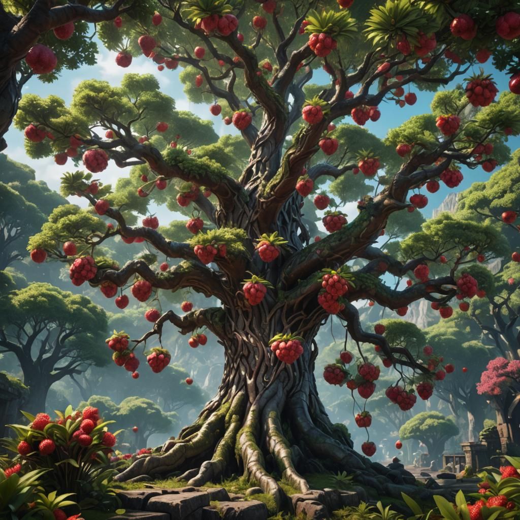 Lush Lychee Tree in Detailed Fantasy Art