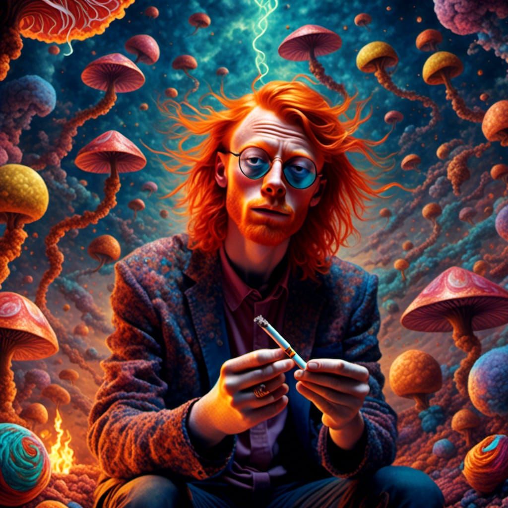 Hyperrealistic Psychedelic Trip: Man Smoking