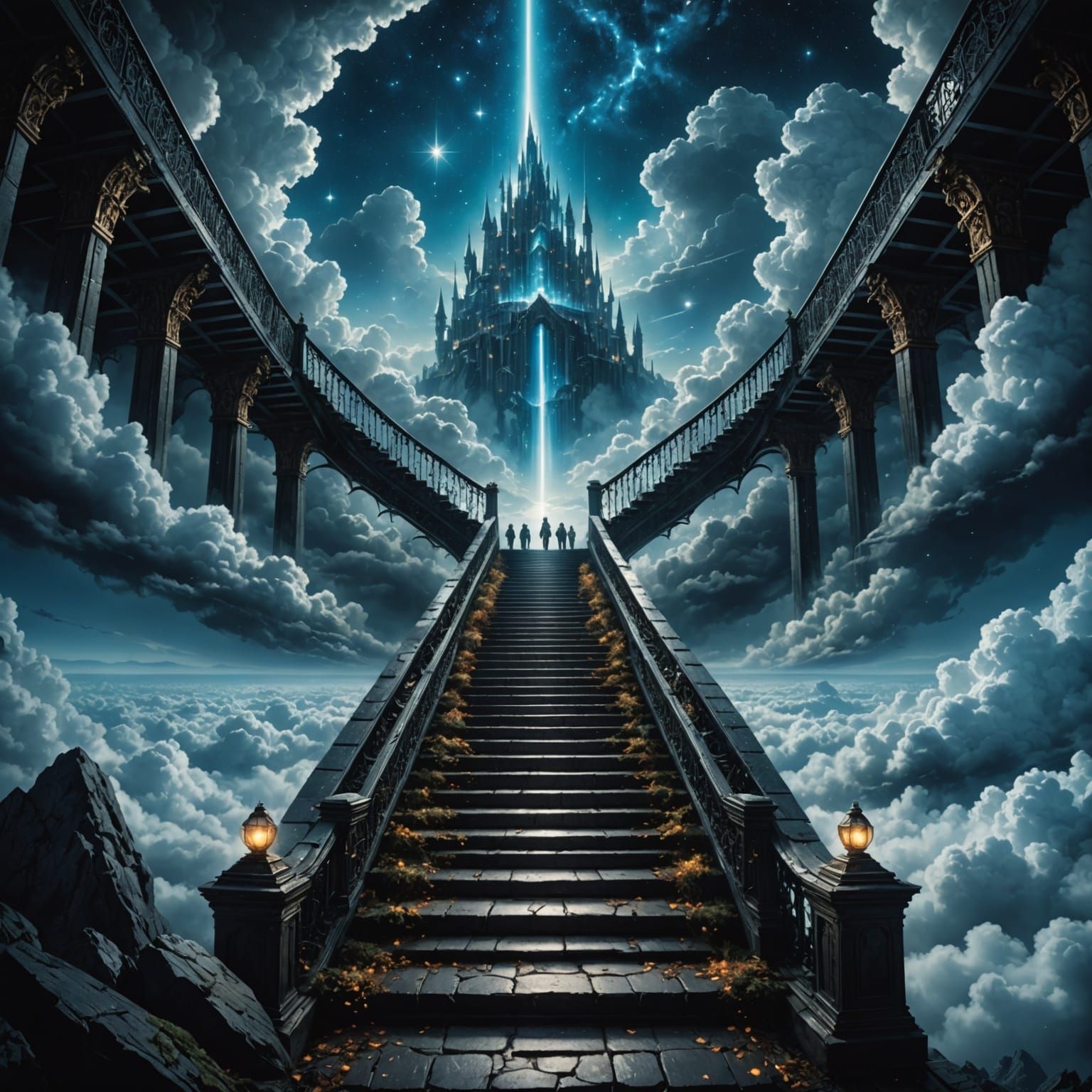 Crystal Stairway to Heaven Through Clouds and Stars