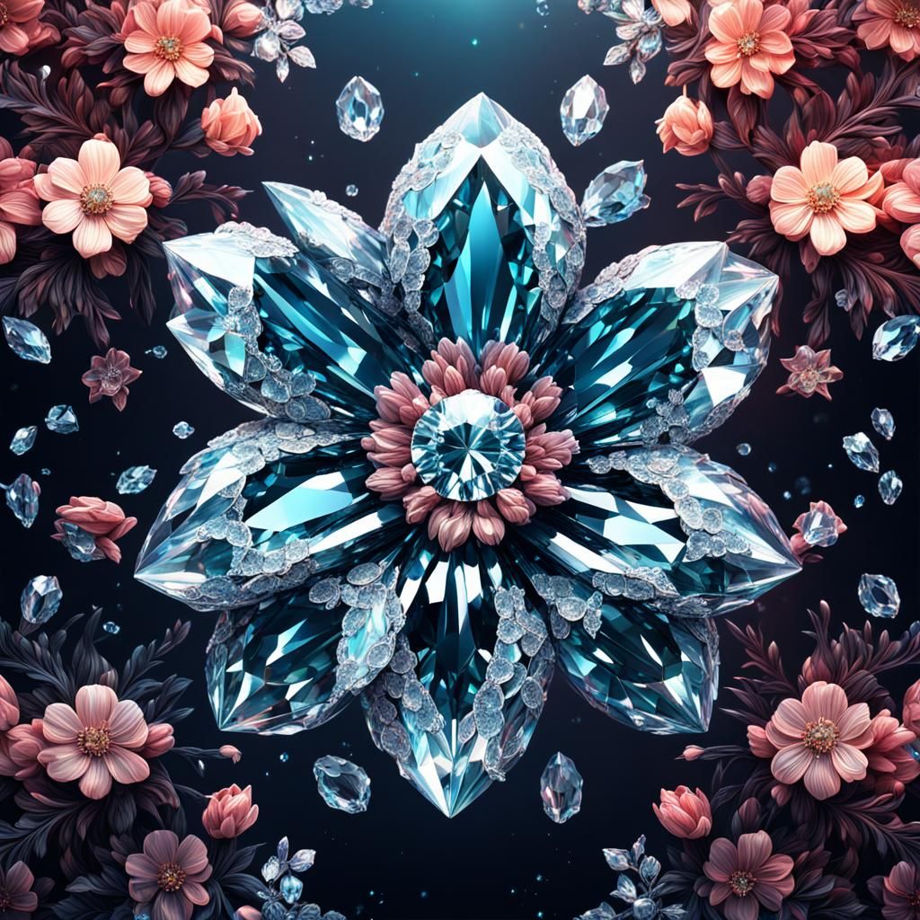 Brilliant Crystal Diamond Flower Digital Art