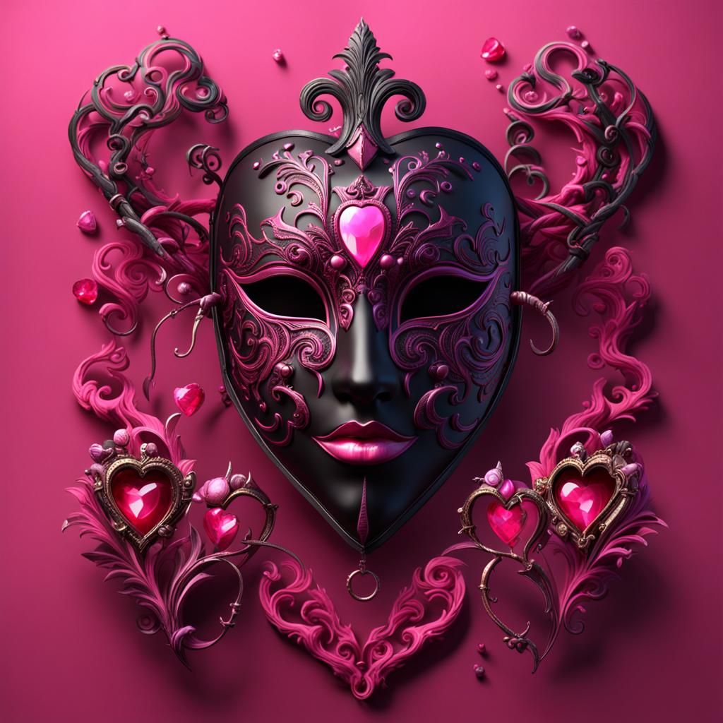 Masks, Hearts, and Jewels in Detailed Digital Art