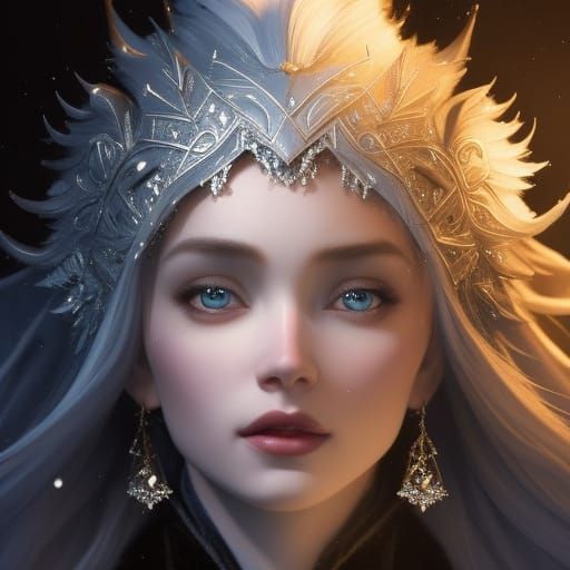 Majestic Snowflake Goddess Portrait: Art Nouveau Style