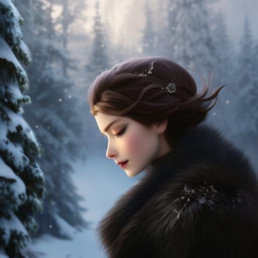 Majestic Snowflake Goddess Portrait in Digital Art Style