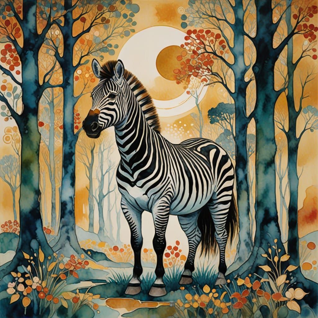 Neo-Expressionist Samurai Zebra in Dreamlike Watercolor