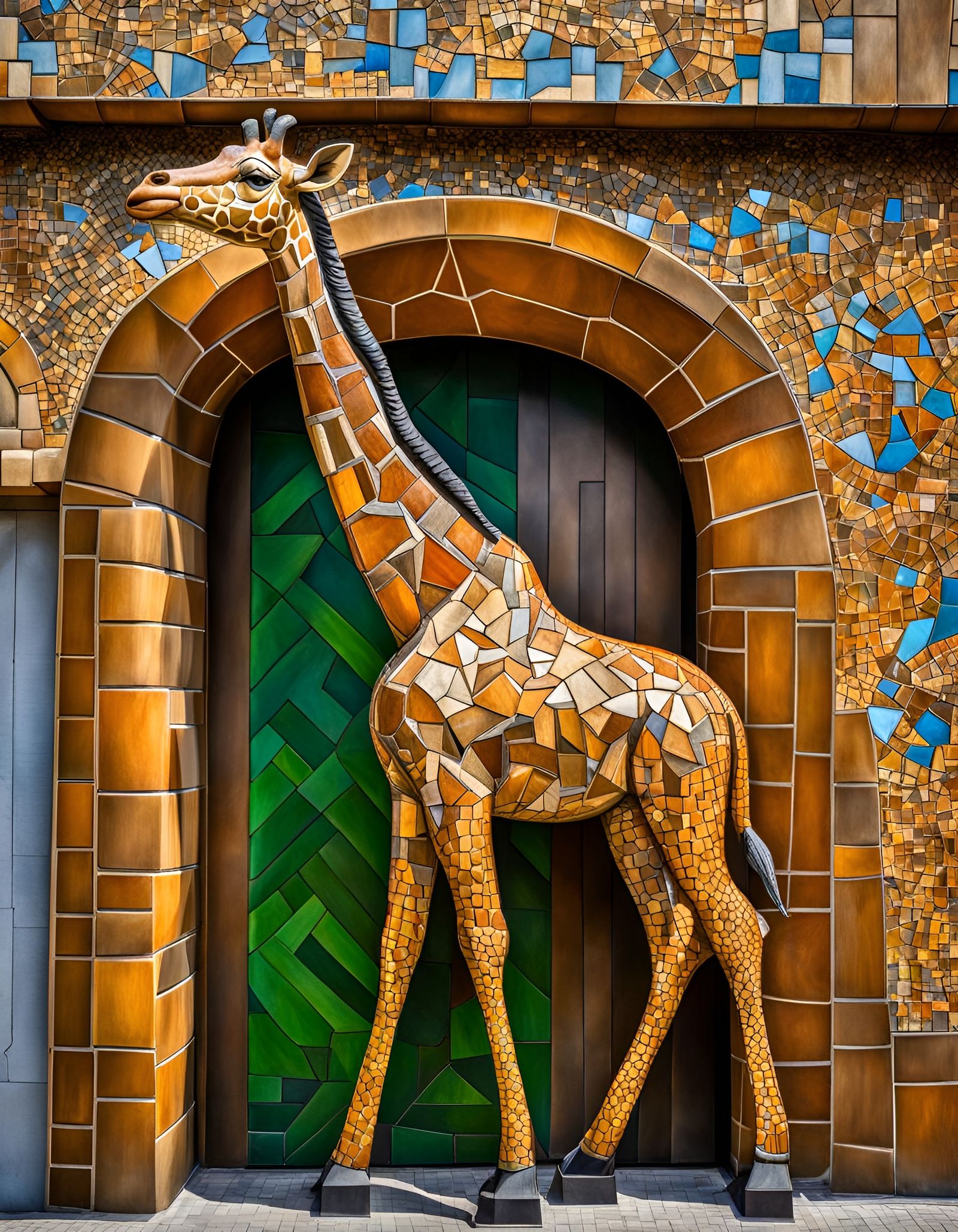 Giraffe Mosaic Sculpture in Art Nouveau Style