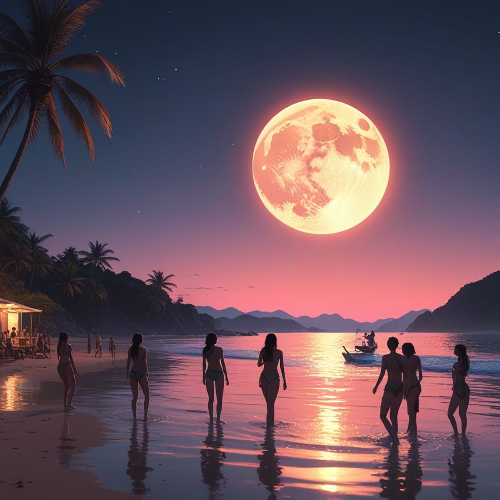 Vibrant Beach Party Scene in Anime-Inspired Digital Art