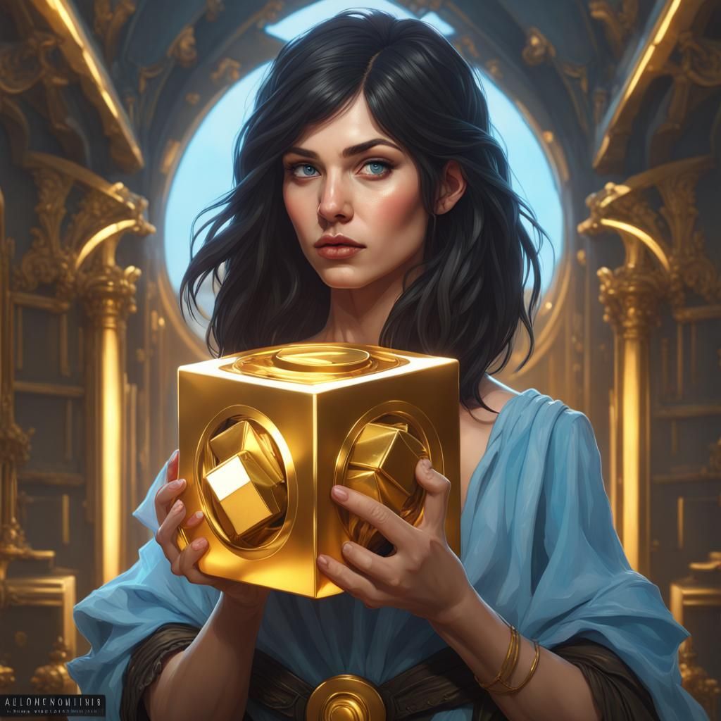 Woman with Golden Cube: Hyperdetailed Portrait