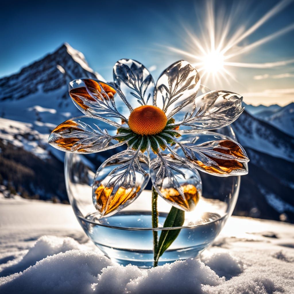 Crystal Flower in Snowy Mountain Landscape