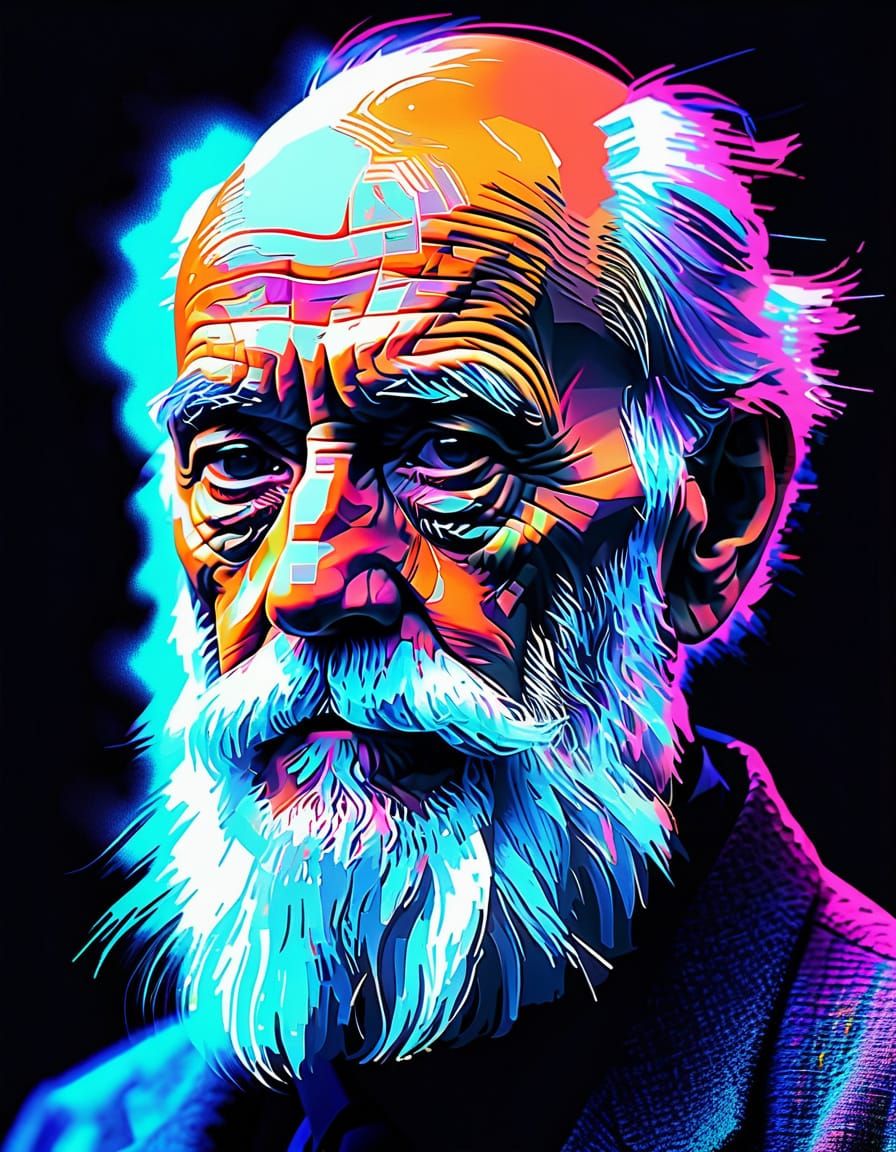 Glitch Art Portrait of an Old Man