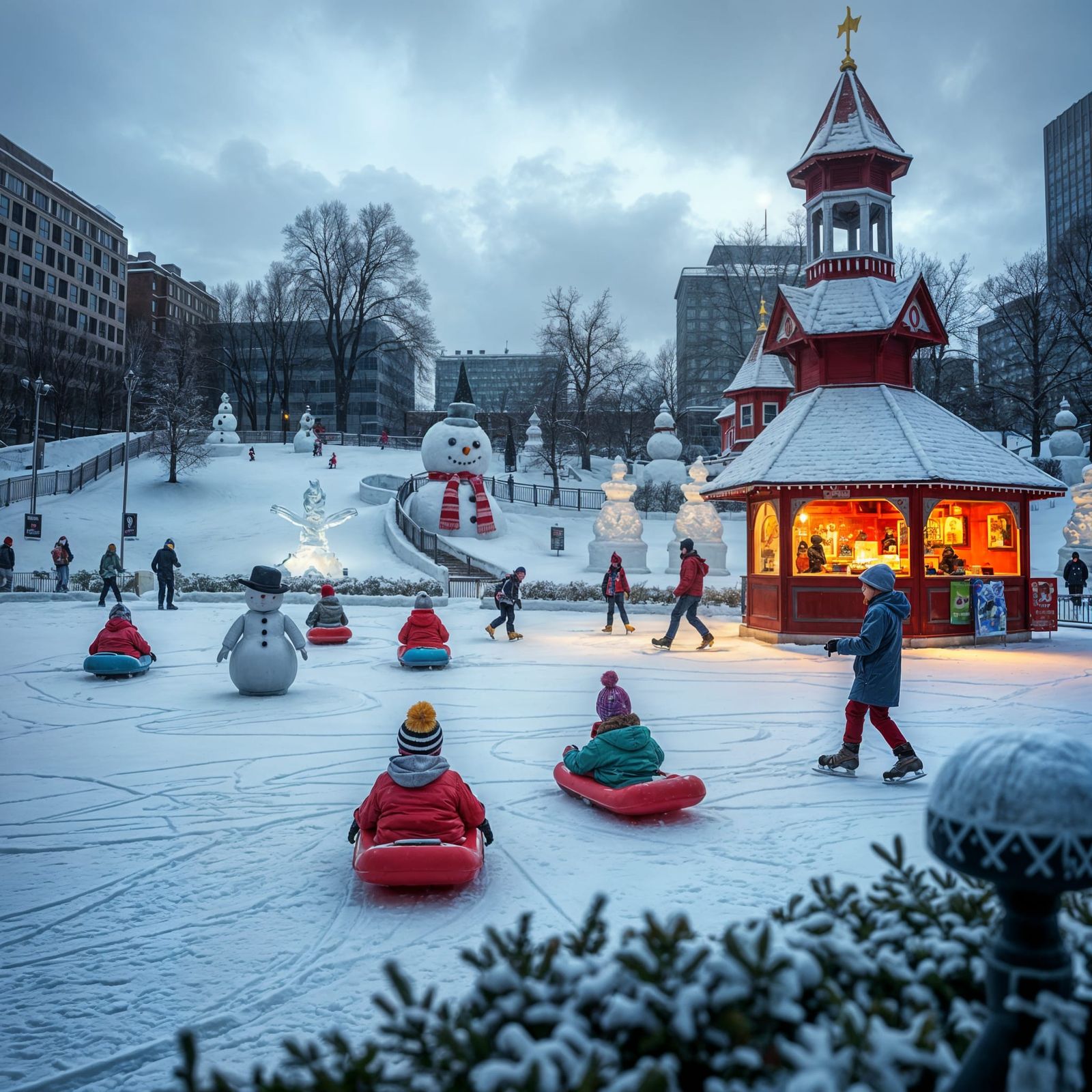 Magical Winter City Park for Children in HDR