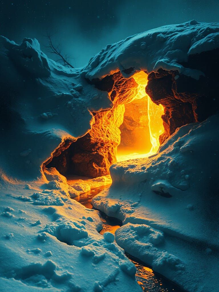 Surreal Winter Paradox: Glowing Snow, Melting Shadows