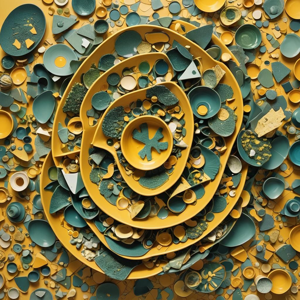 Cubist Bowl with Algae and Chameleons