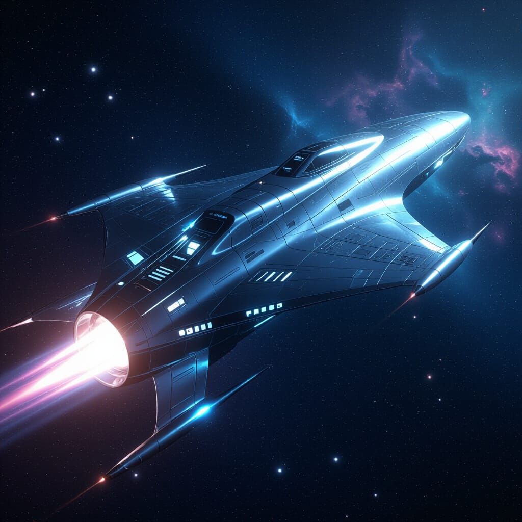 Hyperrealistic Starship Mercury Gliding Through Cosmic Void