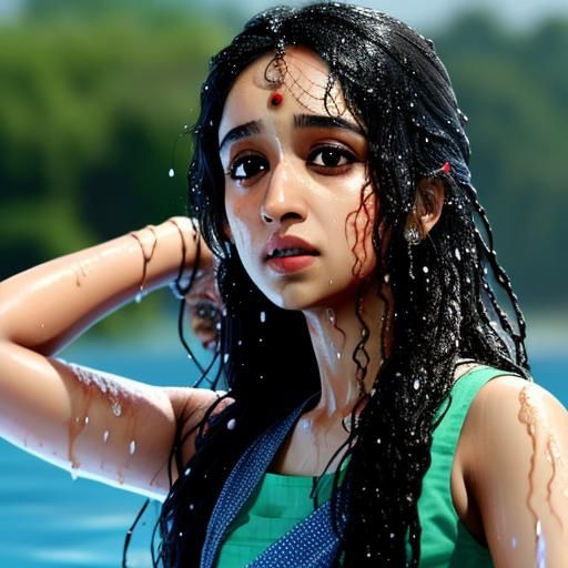 Woman Emerging from Water, Pulling Hair Back