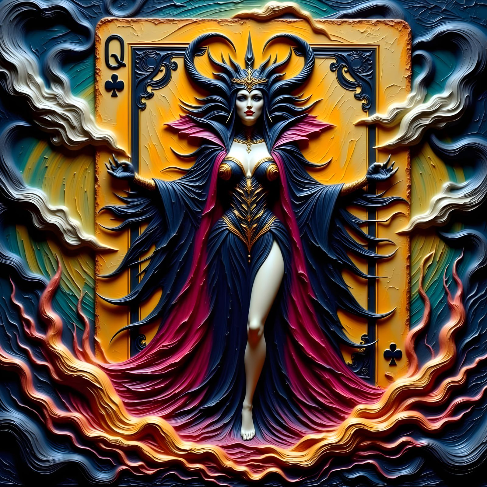 Dark Fantasy Queen Emerges from Tattered Playing Card