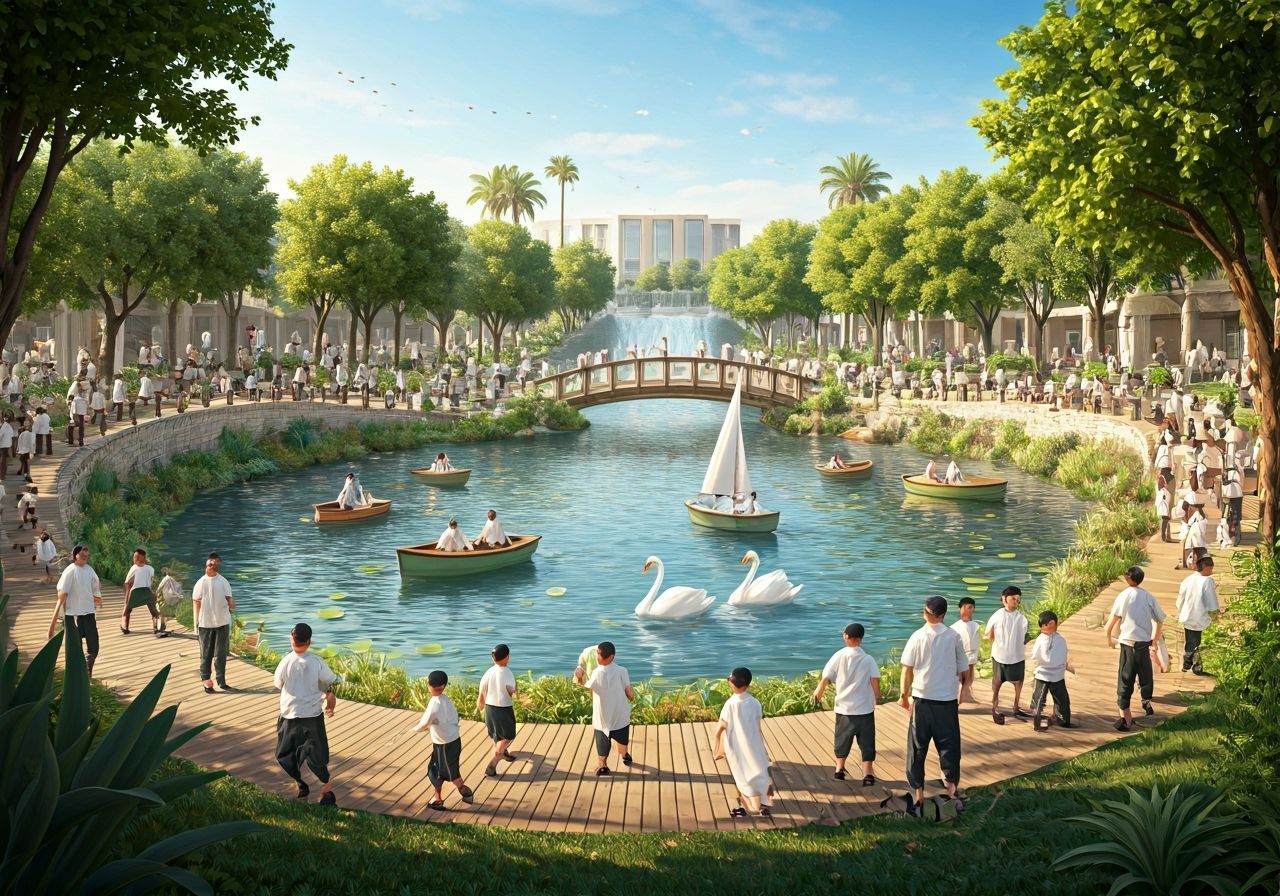 Vibrant Israeli Park Filled With Men And Boys