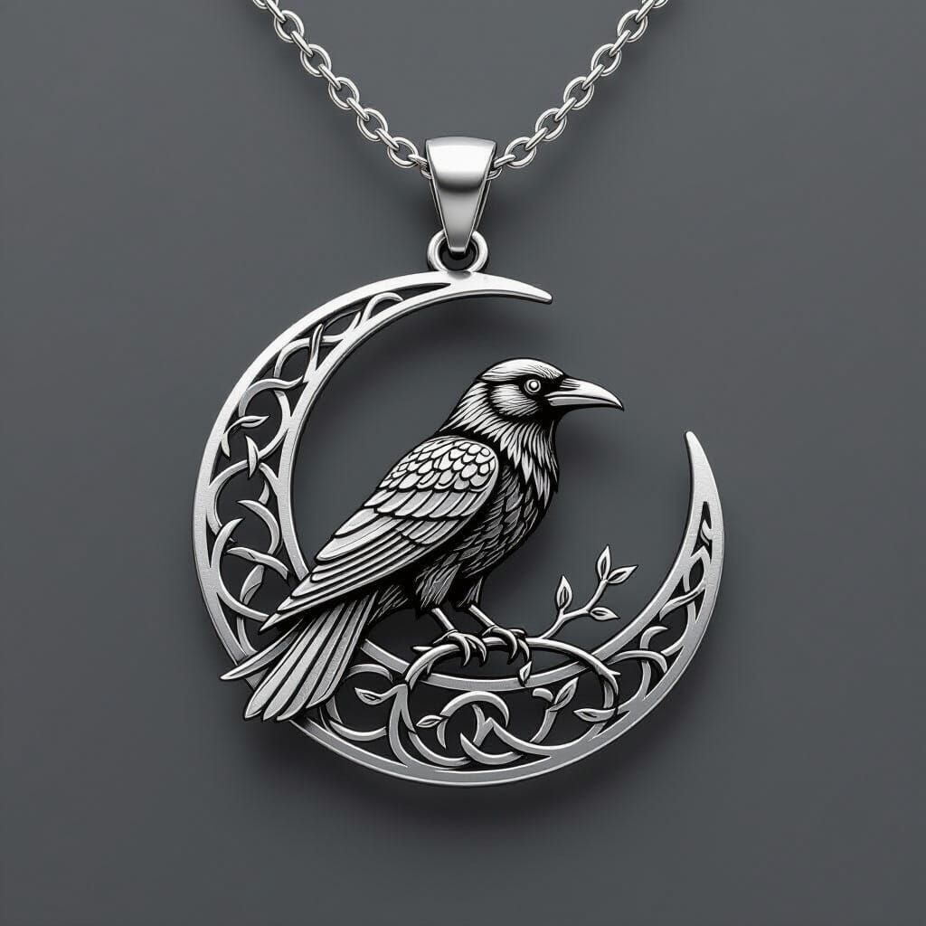 Gothic Sterling Silver Pendant Designs with Raven or Moon