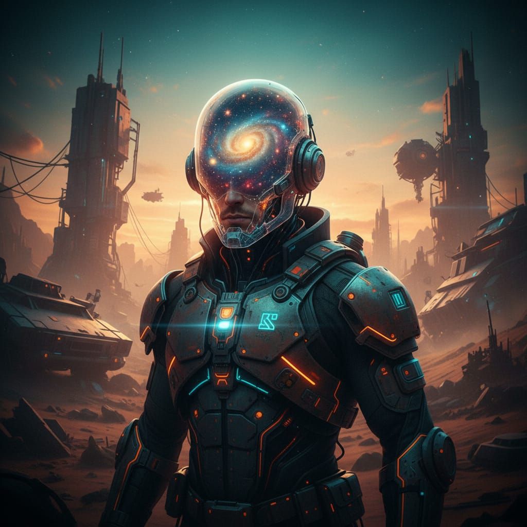 Man with Galaxy Skull: Cinematic Film Still