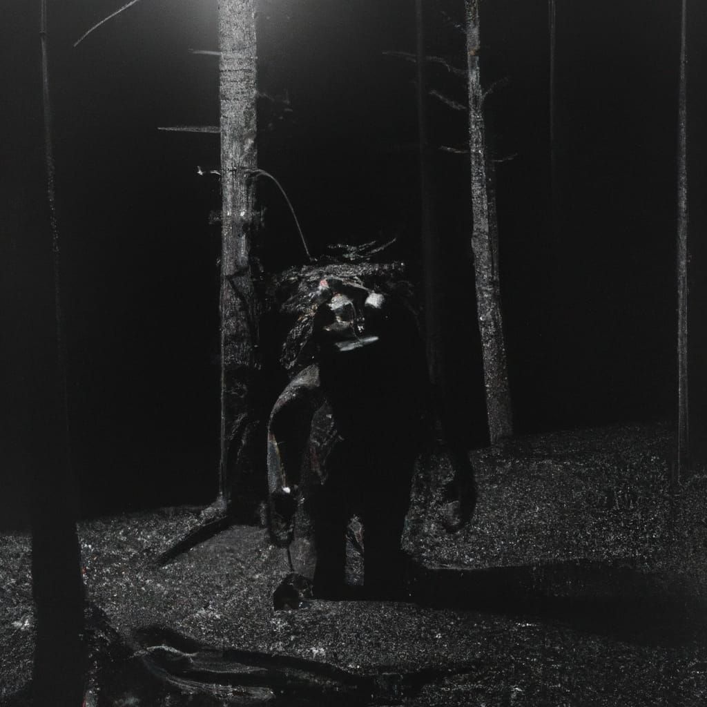Terrifying Creature in Grainy Night Forest