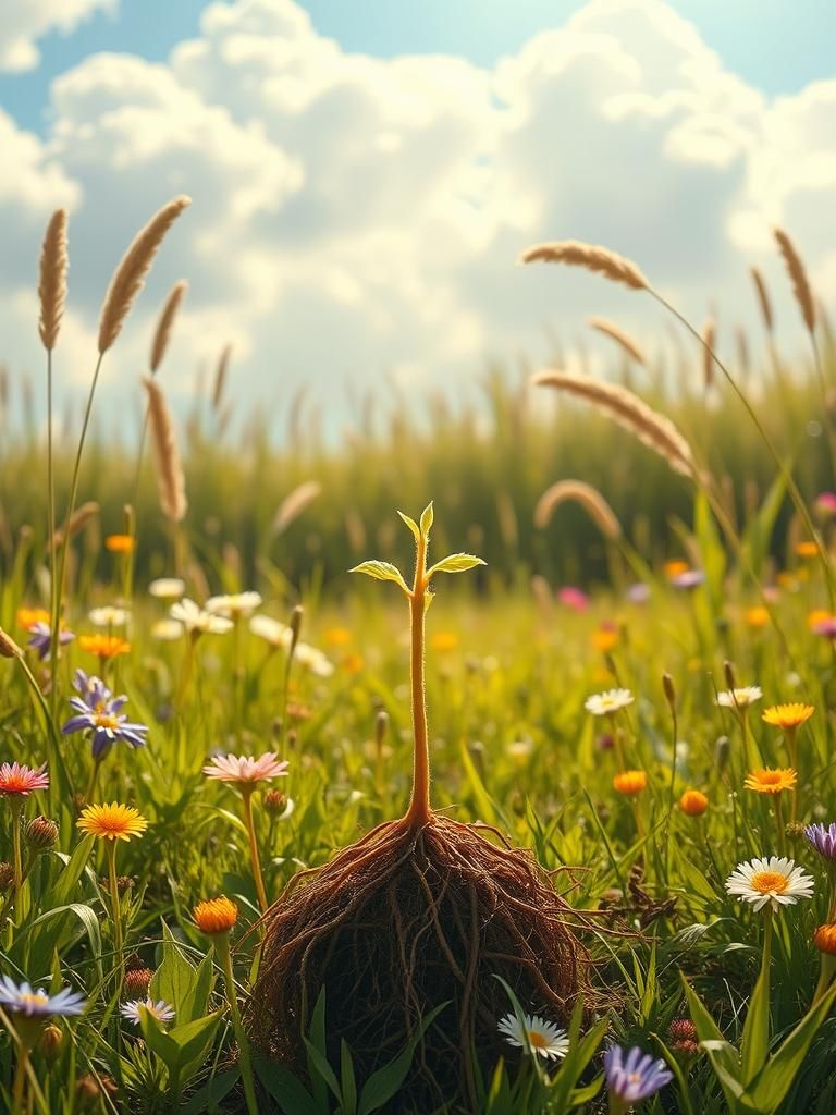 Seedling in Meadow: Detailed Matte Painting