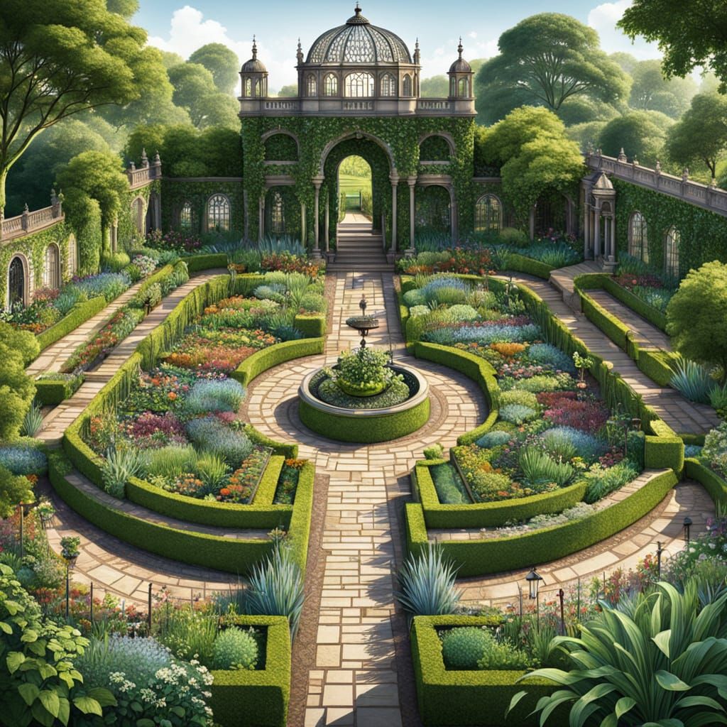 Ornate Botanical Infographic of a Walled Garden
