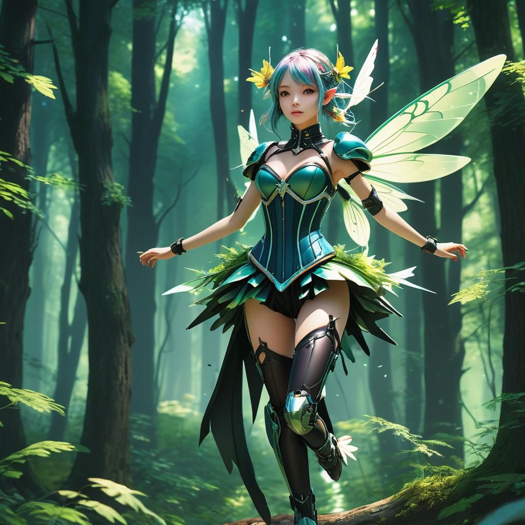 Futuristic Fairy in Forest: 3D Anime Art