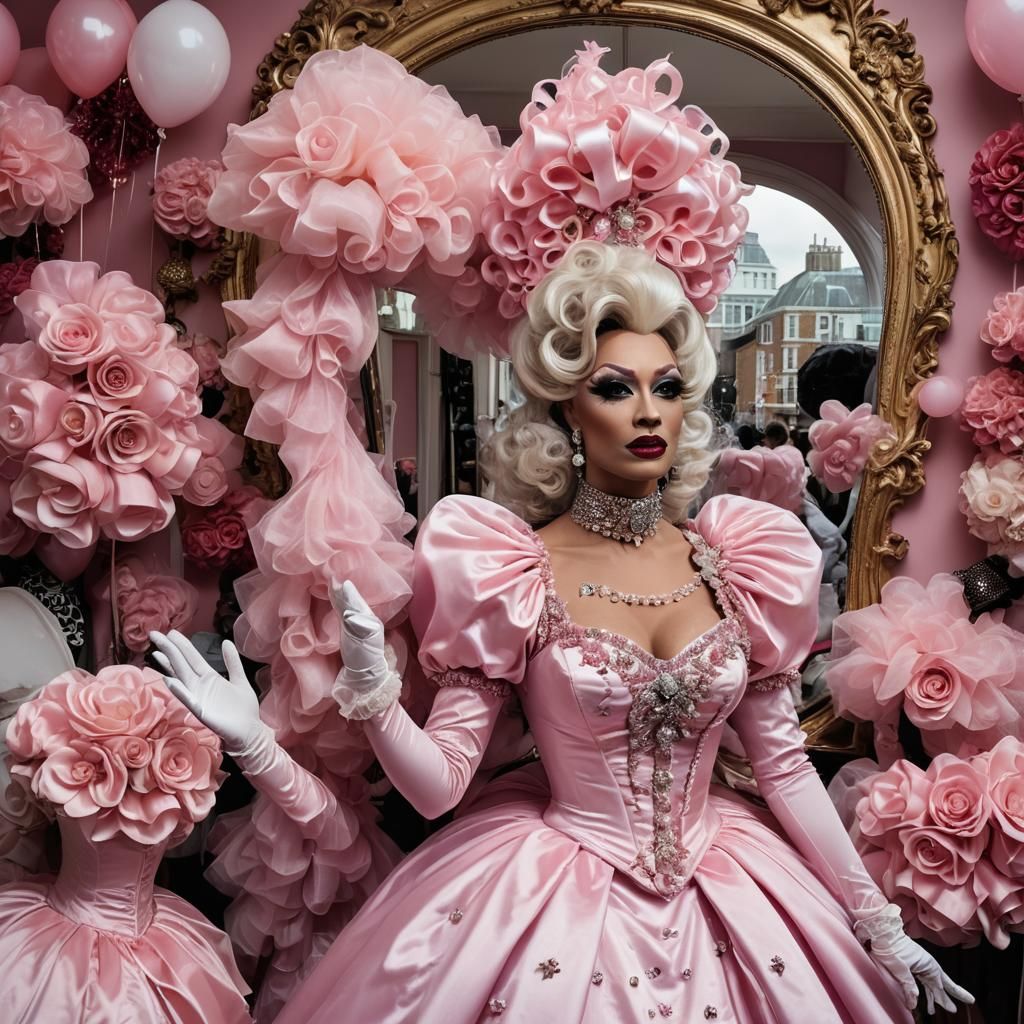 Extravagant Drag Queen in Satin Wonderland