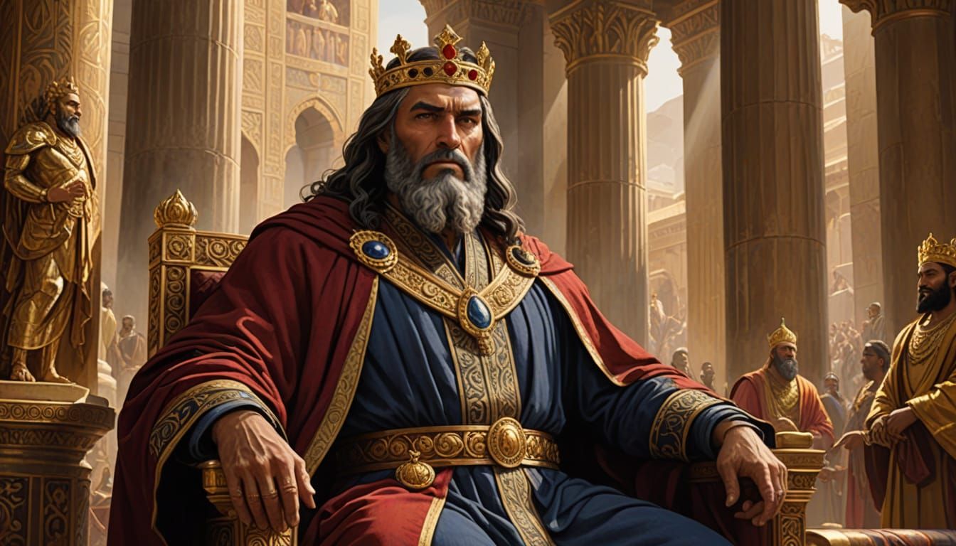 Daniel and King Darius in Ancient Babylonian Throne Room