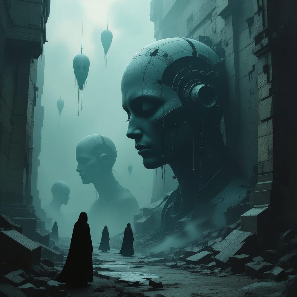 Eerie Abstract Figures in Dark Surrealism Style