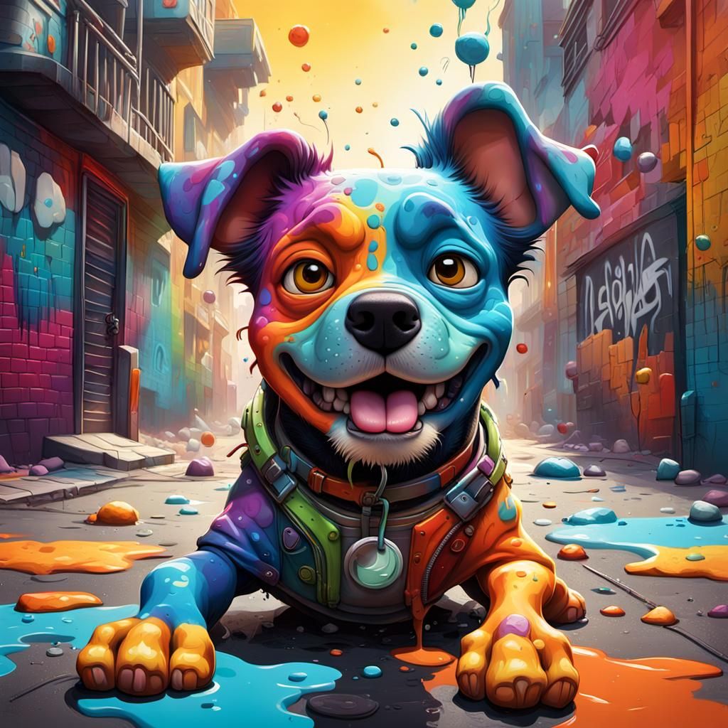 Colorful Graffiti Dog Portrait in 3D