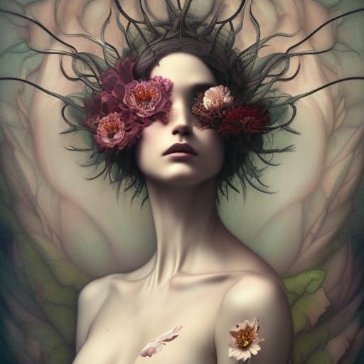 Flower Demon Horror Creature: Surrealist Concept Art