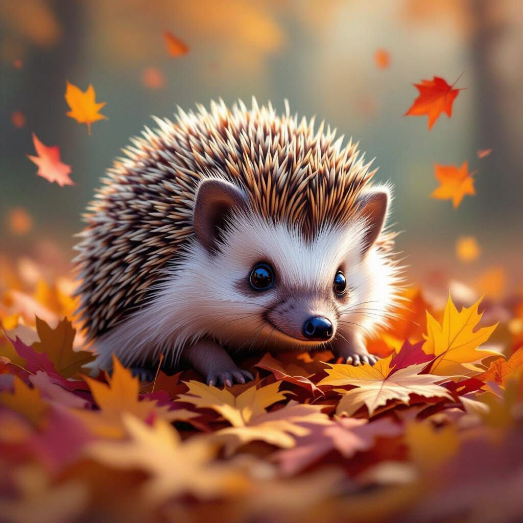 Adorable Hedgehog Plays in Vibrant Autumn Leaves
