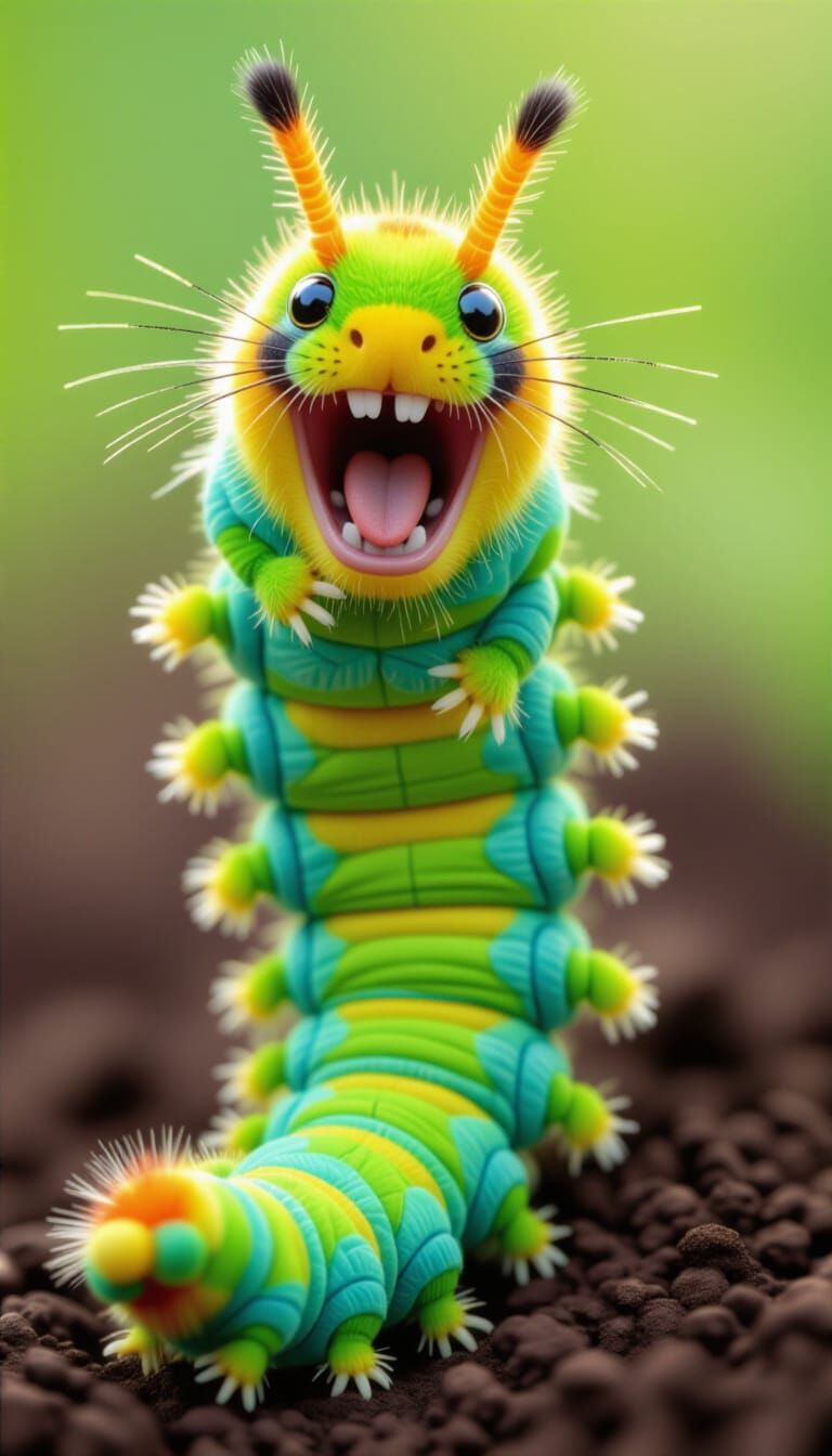 Excited Cartoon Caterpillar Illustration
