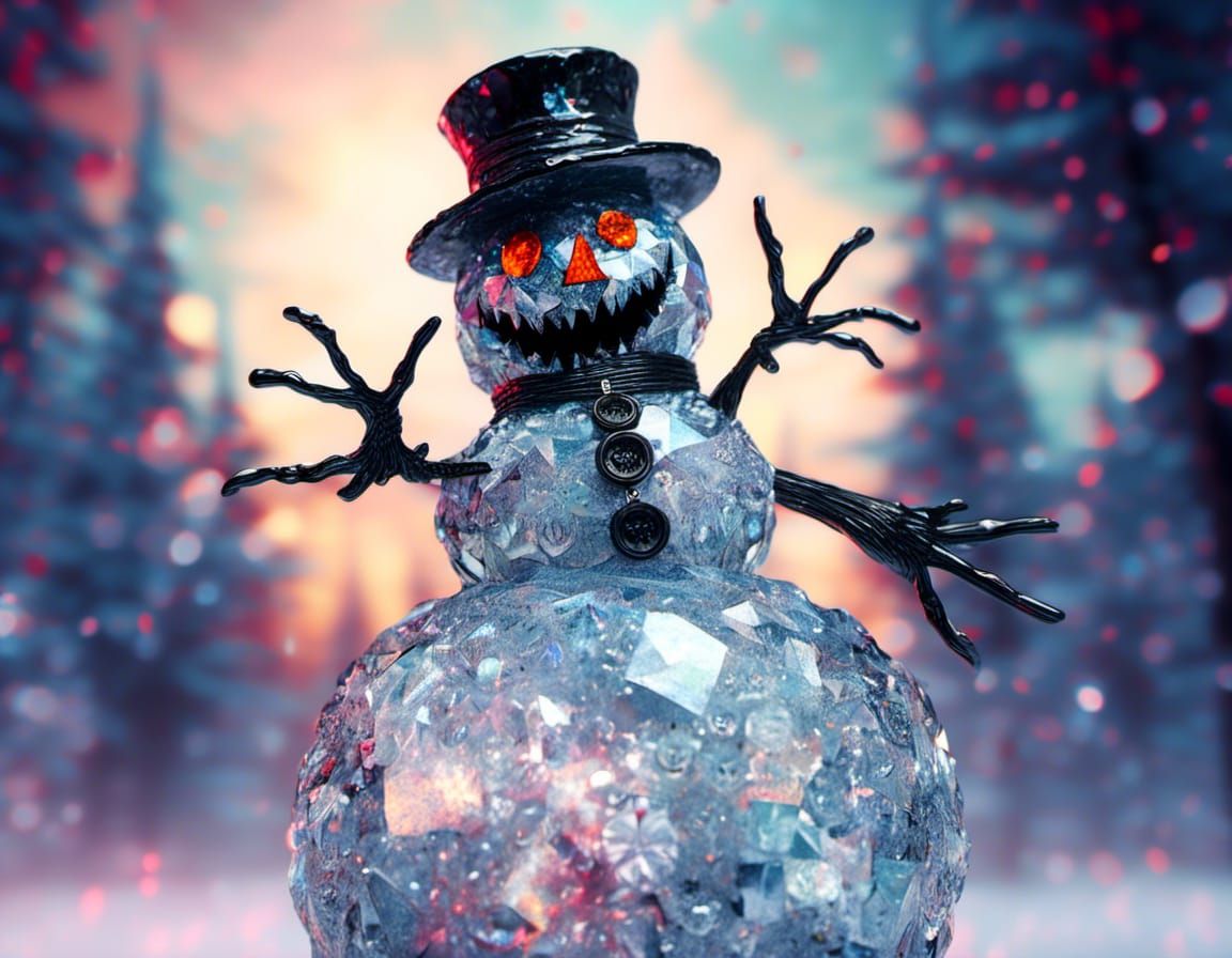 Macabre Black Crystal Monster Snowman Figurine