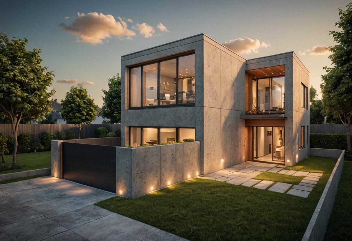 Hyperrealistic Modern House Exterior with Volumetric Lightin...