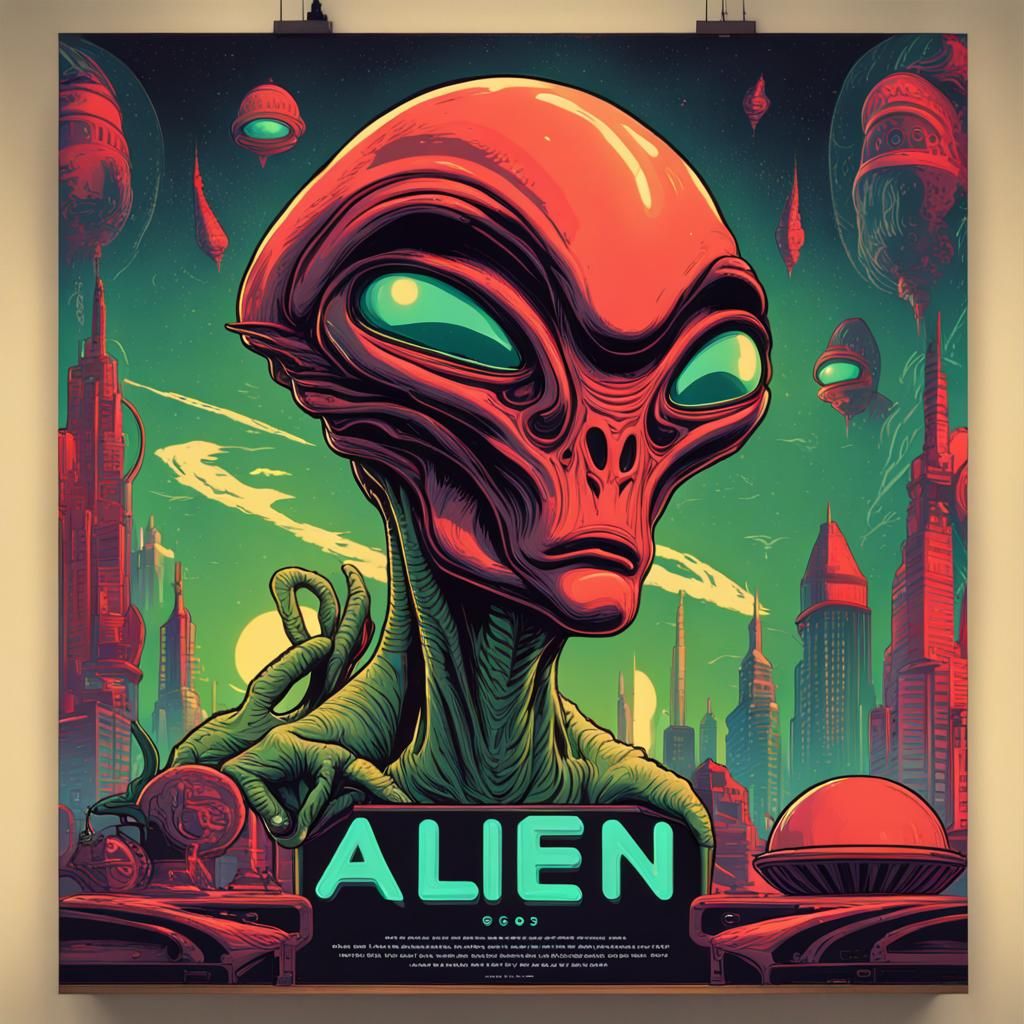 1950s Alien Pop-Art Poster in Detailed Style