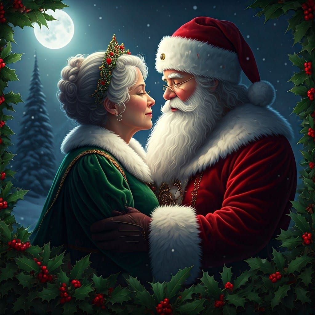 Santa and Mrs Claus in Romantic Winter Wonderland