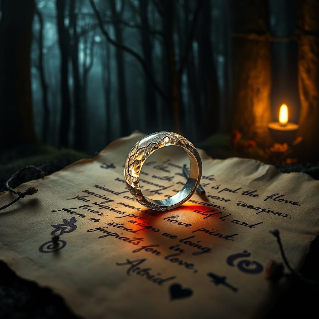 Luminescent Elven Ring on Parchment in Forest