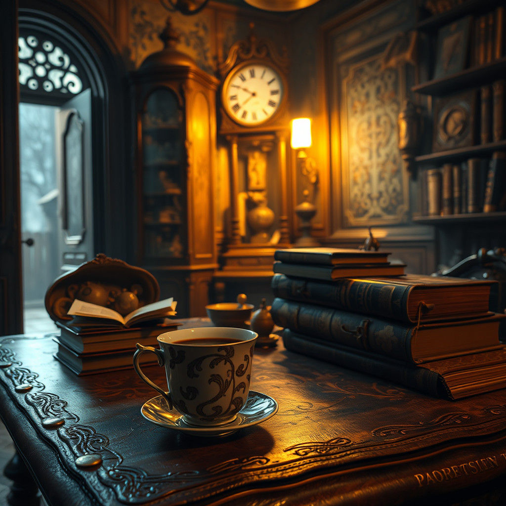 Mystical Cafe Corner with Ancient Books