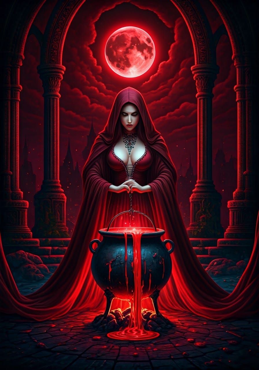 Crimson Witch Ritual Under a Red Moon