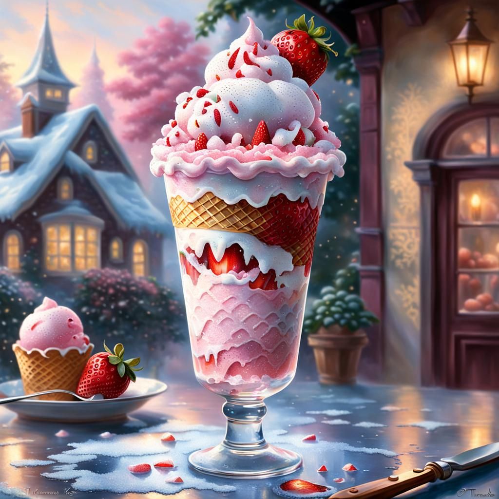 Strawberry Ice Cream in Ethereal Fantasy Style
