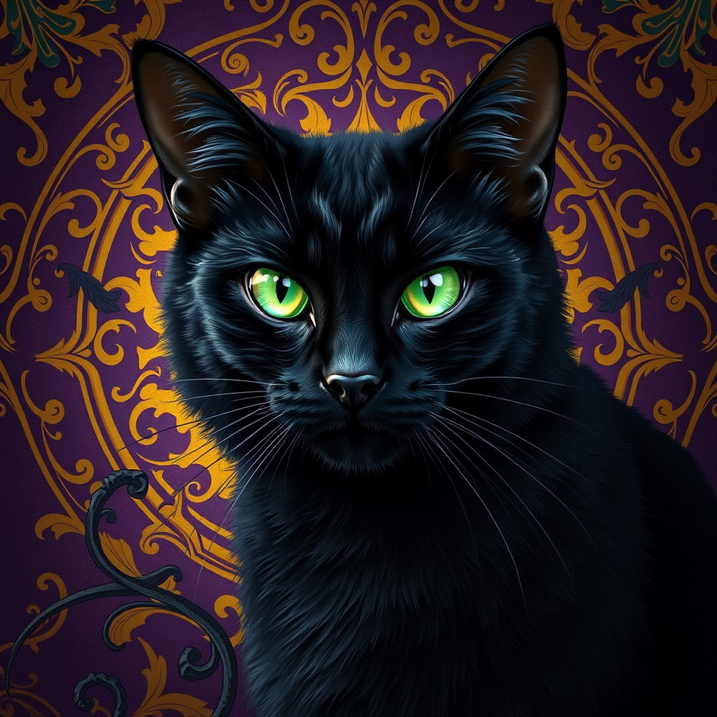Mystical Black Cat in Art Nouveau Style
