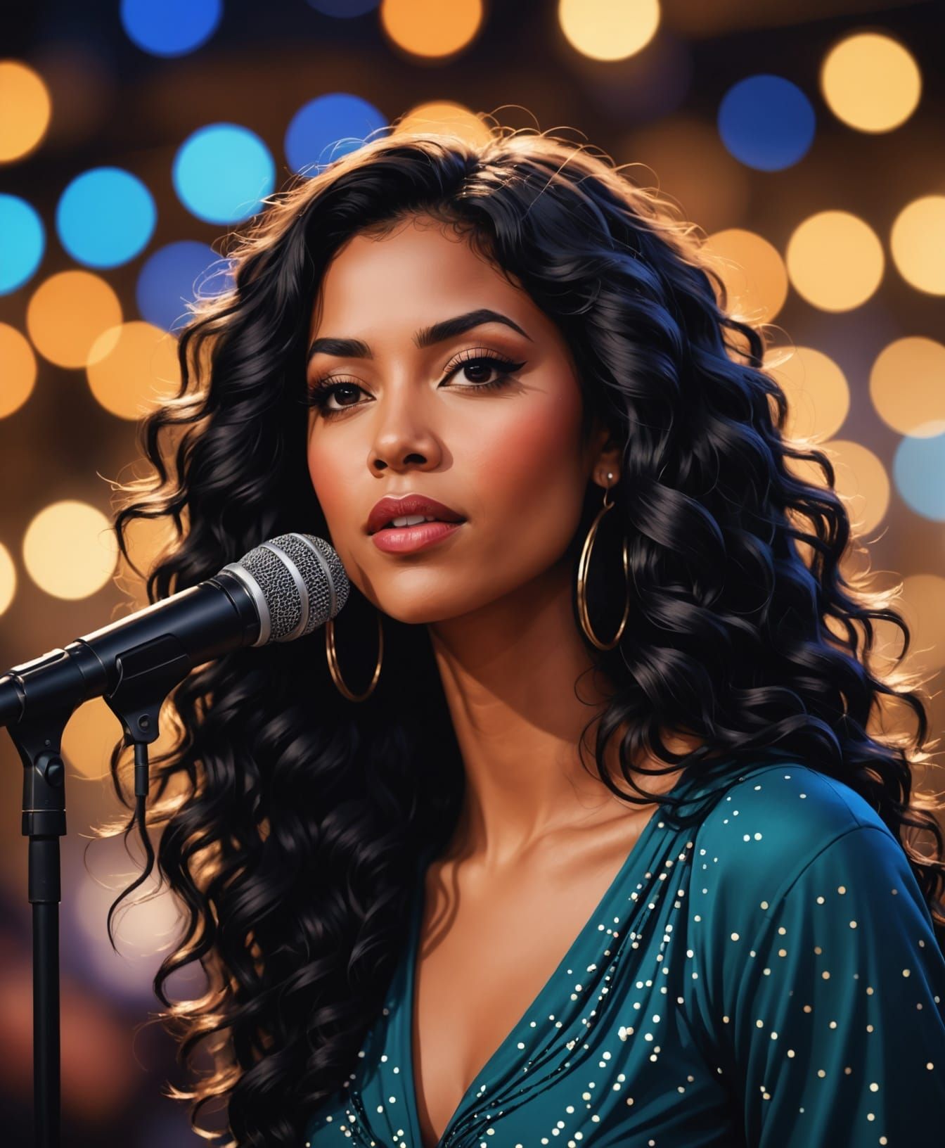 Veloura: Singer with Curly Black Hair in Natural Light